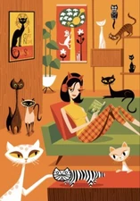 SHAG Josh Agle “Feline Fanatic” Unframed Serigraph Art Print Mint New Cat COA