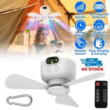 Camping Fan w/  Projector 2 in1 Rechargeable Ceiling Fan for Camping Hanging