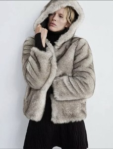 zara faux fur coat with hood