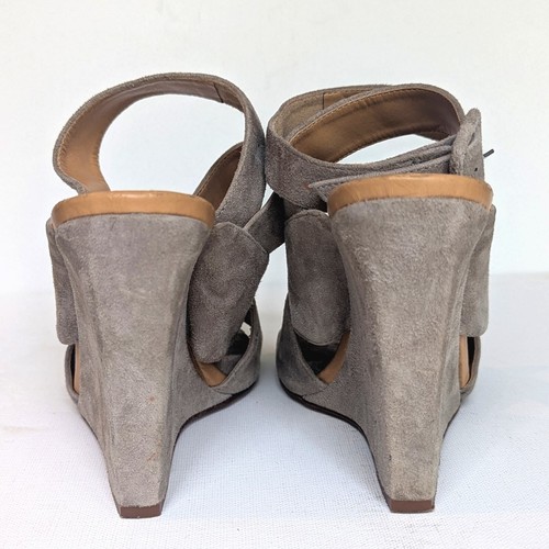 Diane von Furstenberg Taupe Suede Wedge Strappy Sandals with Buckle Sz 6.5 - Picture 5 of 11