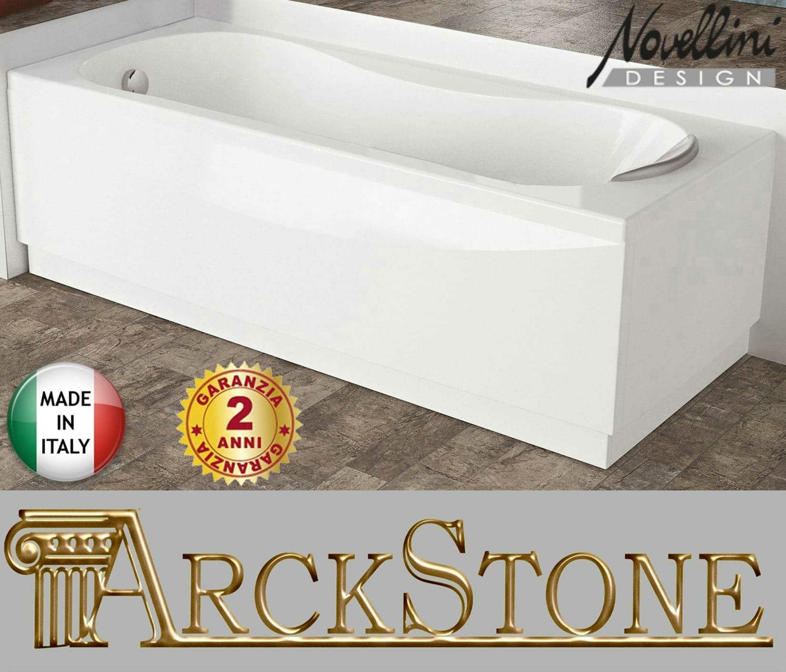 Novellini Calypso Vasca da Bagno Standard con Telaio 180x80cm 2 Pannelli Colonna