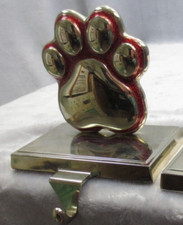 Metal Silver Tone Red Glitter Dog Paw Metal Base Christmas Stocking Hanger
