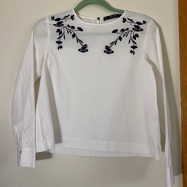 Zara Basic White Floral Embroidered Top Blouse White Size XS eBay