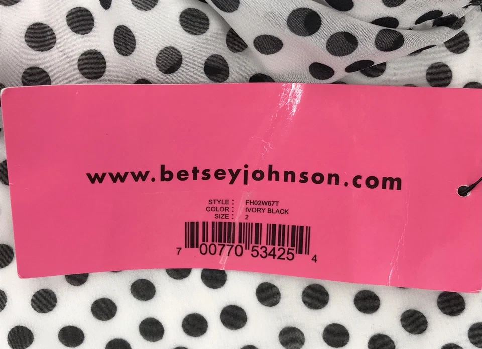 Vestido Betsey Johnson Blanco Negro Lunares Sin Mangas Tienda Columpio Talla 2 Nuevo con Etiquetas Foto 4 de 4