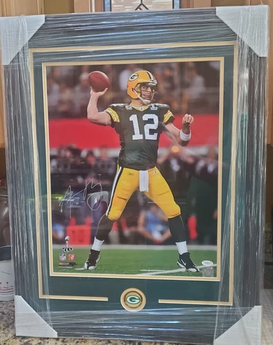 NICE Framed & Matted Autographed Packers Aaron Rodgers 16x20 SB XLV Photo JSA