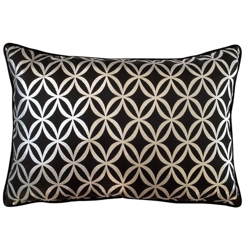 Satin Circle Lattice Black Silver 20x30 Decorative Queen Size Pillow