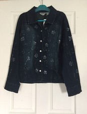 Women Dark Blue Denim With Embroidered Details Jacket Sz: Xl Nwt