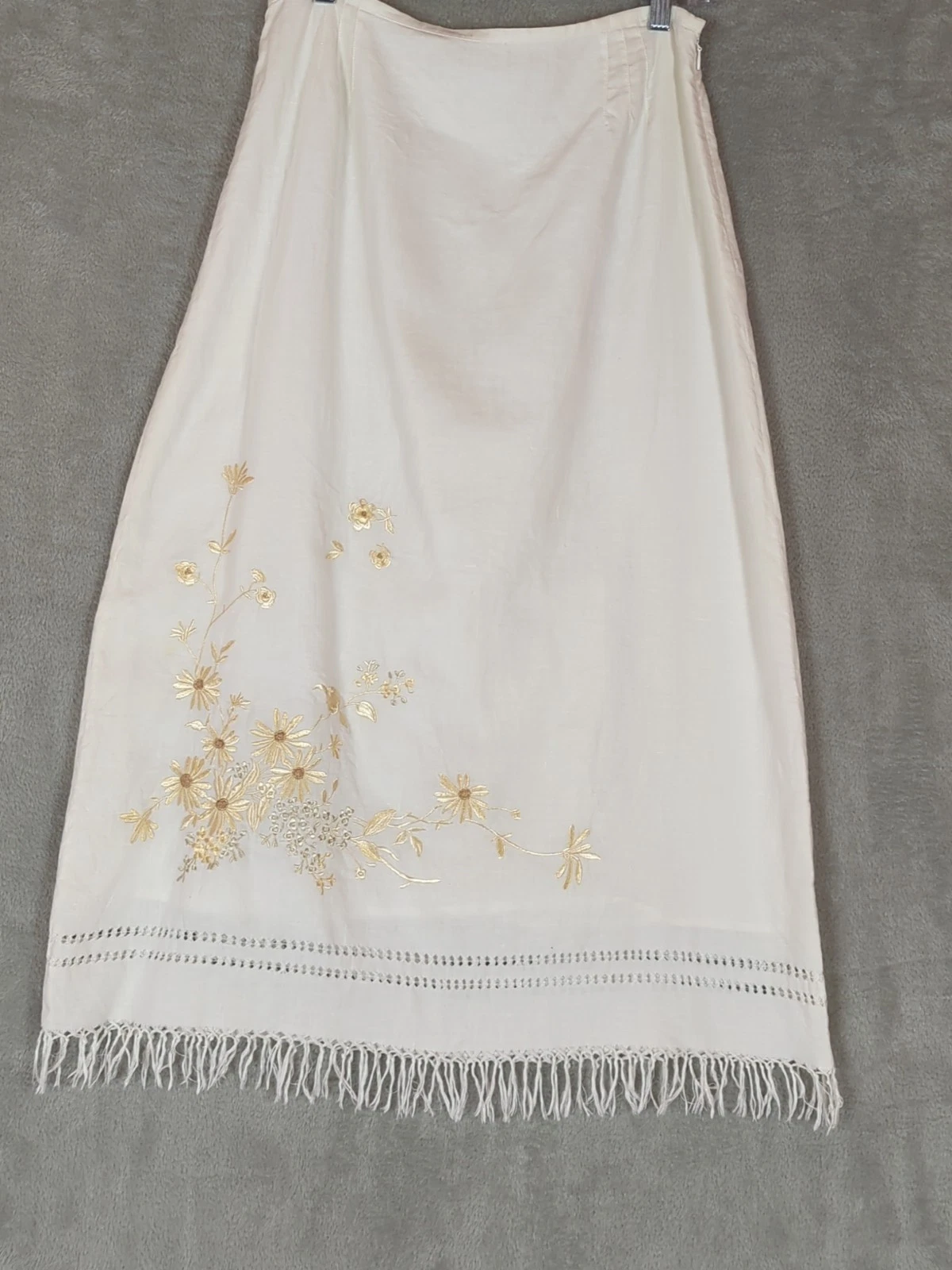 Liz Claiborne Sz 10 Cream Off White Linen Maxi Skirt Embroidered Boho Fairycore