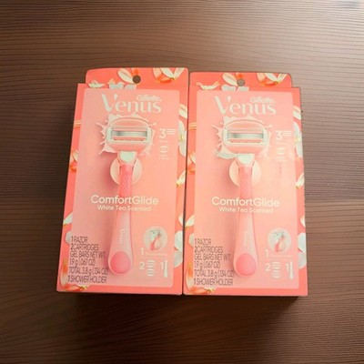 Gillette Venus ComfortGlide White Tea Scented Razor 3-Blade, 2 Cartridges Pink