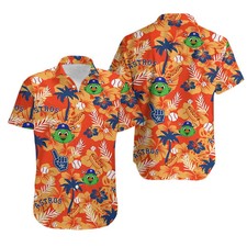 Houston Baseball Mascot Hawaiian Shirt Orange Floral Aloha Top Fan Gift For Him