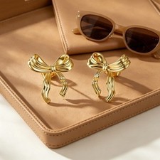 Gold Bow Earrings for Women Girls Cute Huggie...