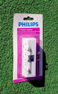 Philips Indoor 3-Outlet 3-Prong Wall Tap Grounded Adapter UL White NIP