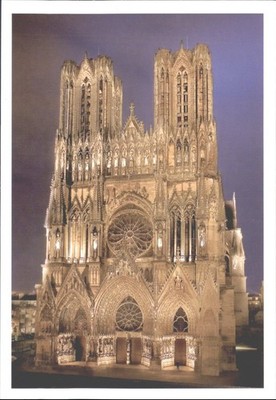 Reims Kathedrale Frankreich beleuchtete Fassade Postkarte Notre Dame de Reims
