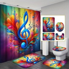 3D Graffiti Notes Shower Curtain Non-Slip Bathroom Rug Bath Mat Toilet Lid Cover