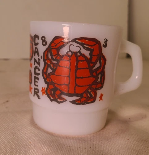 Vintage Anchor Hocking Fire-King Zodiac CANCER Crab Astrology Milk Glass Mug