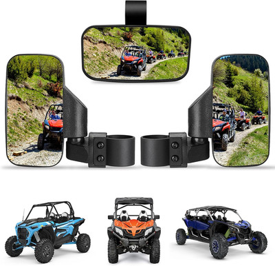 UTV Side Mirrors and Center Mirror with 1.6'' to 2'' Roll Bar Cage, Adjustable Rea