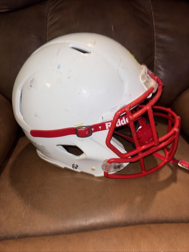 Riddell Speed Large Football Helmet (Metallic White W/ Red Face Mask ...