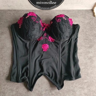 George Bustier-BH schwarz & hot pink bestickt Longline 38B