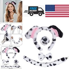 Dalmatian Dog Costume Set with Ears Headband Tail Nose Bow Tie for Halloween