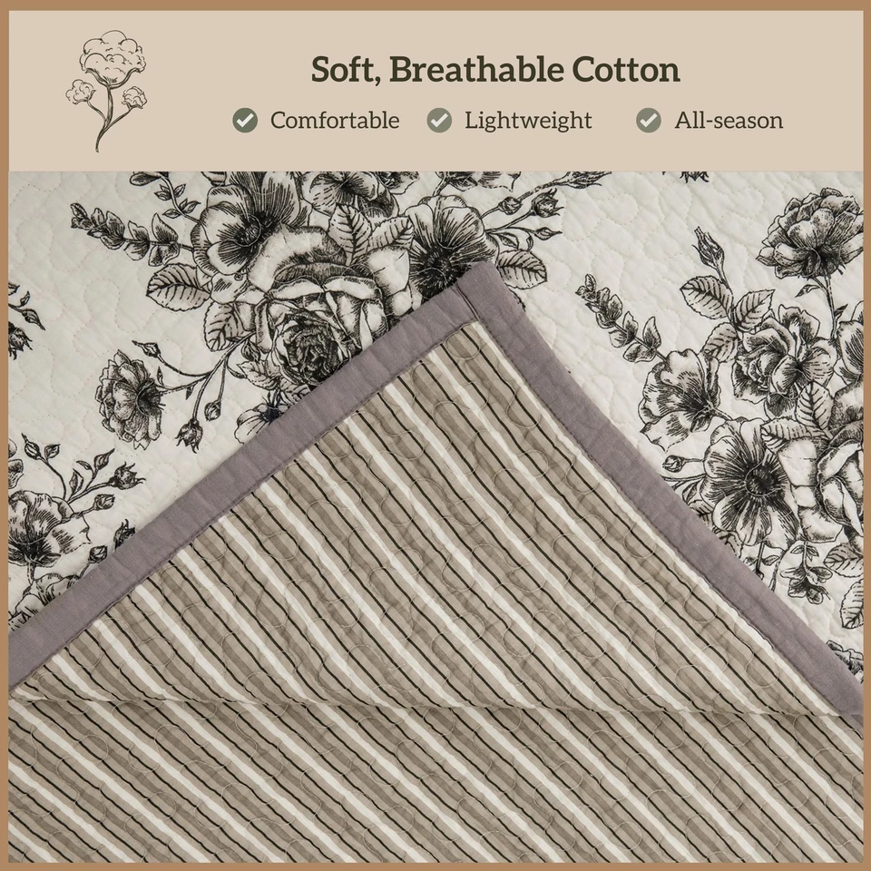 Juego de edredón Lyla 3 piezas con fundas de almohada, tamaño king, algodón floral reversible... Foto 3 de 4