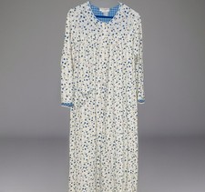 Miss Elaine Small Cotton Poly Nightgown Long Blue Floral Long Sleeves Lace Trim