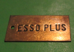 VINTAGE ADVERTISING ESSO PLUS Gas & Oil Brass Tag 1 X 2 INCH Antique Original