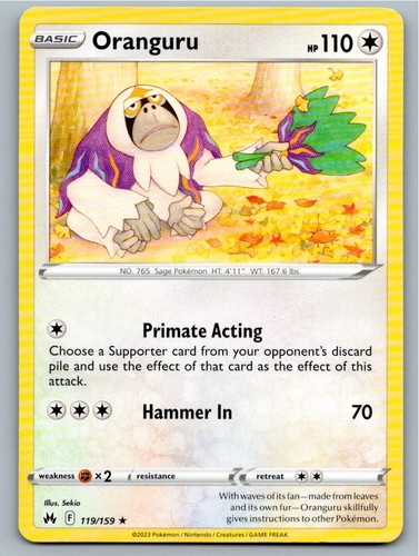 2023 POKEMON ORANGURU CROWN ZENITH 119/159 R NM A82528 FREE S&H