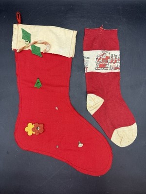 Vintage Christmas Stockings Sock Handmade Knit and Felt