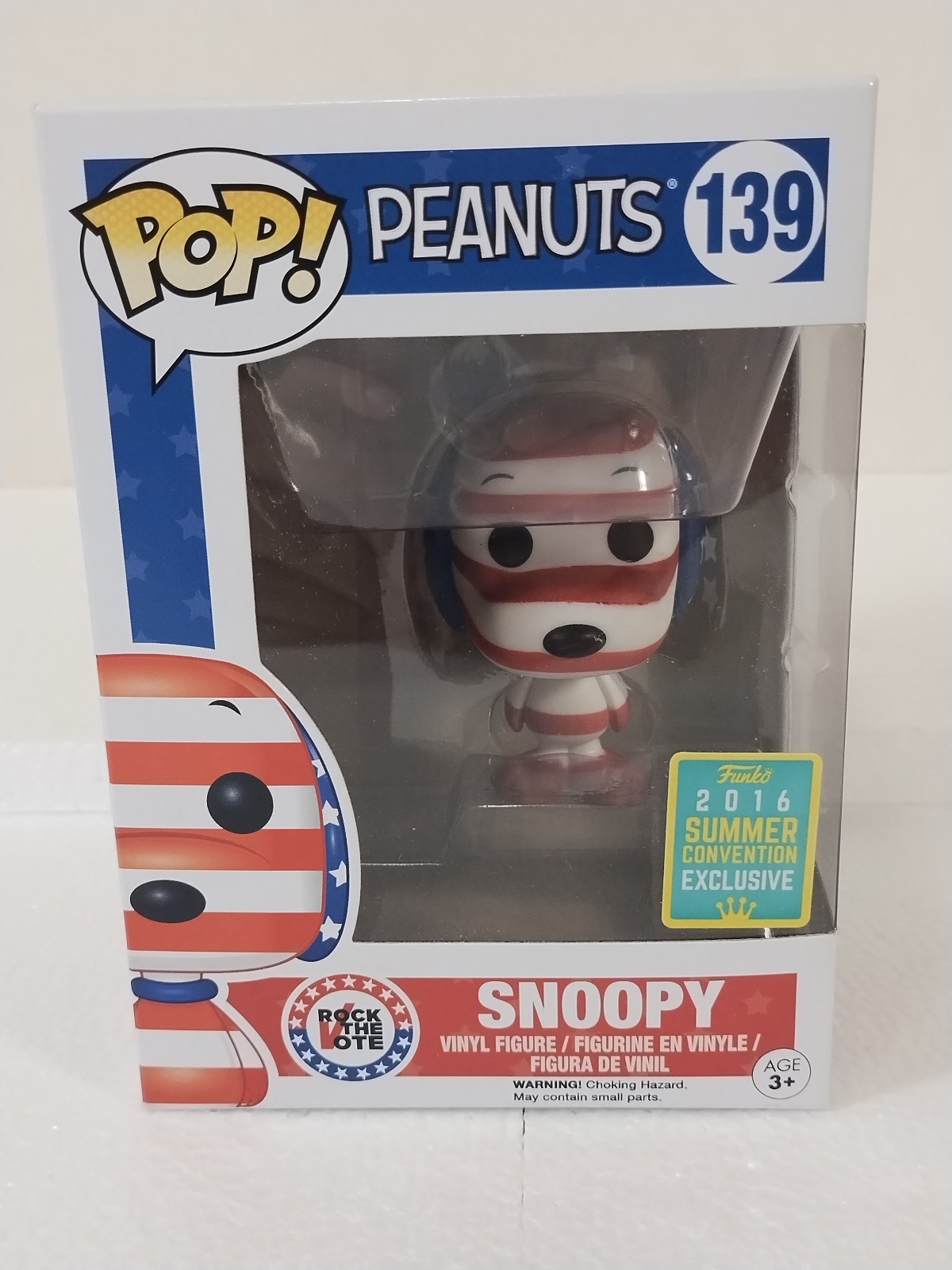 Funko Pop-Peanuts-Snoopy –Rock The Vote-2016 Bobble Head-New In Package