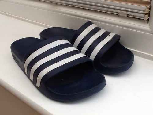 Mens ADIDAS Blue & White Stripe Sliders Slider Soft Sport Sandals Fit UK Size 8 - Picture 3 of 6