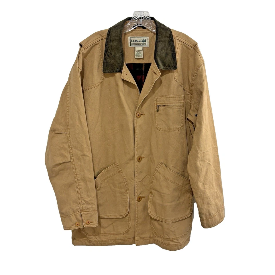 L.L. Chaqueta Abrigo de Campo Original de Lona Marrón Frijol Para Hombre L Alto Rojo Forrado a Cuadros Foto 3 de 4