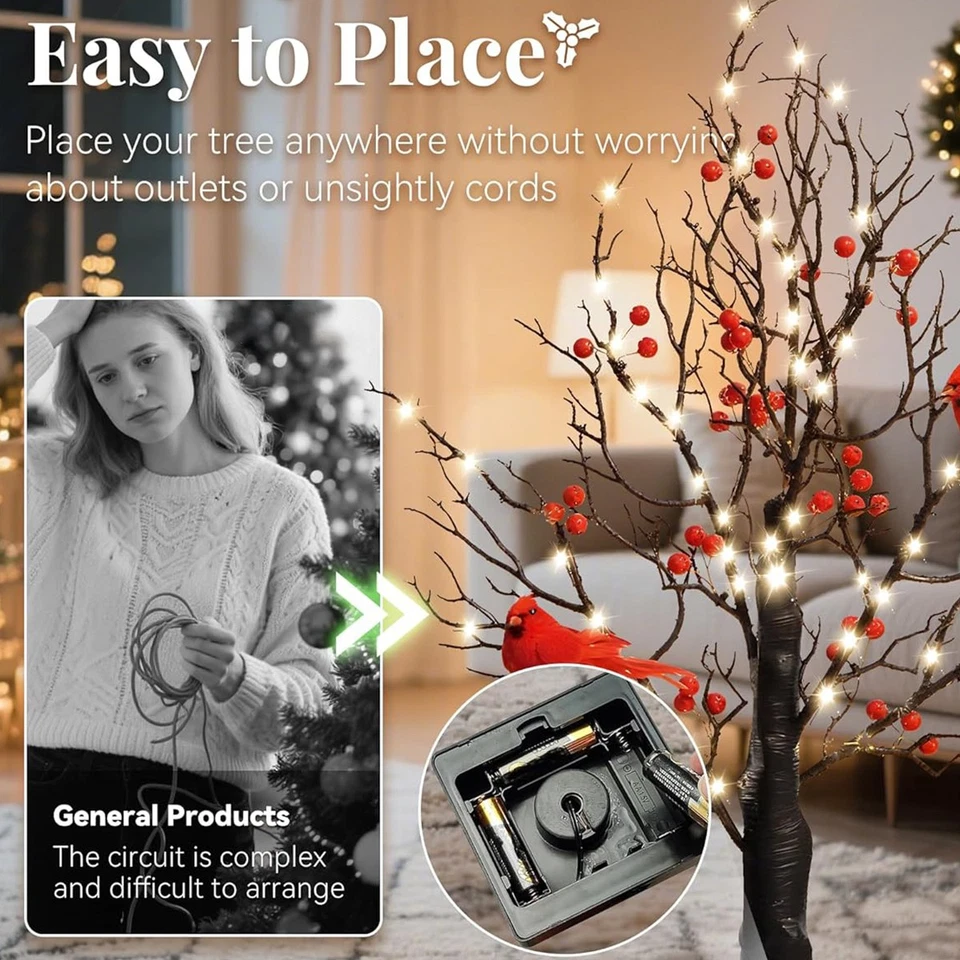 Винтажное светящееся дерево с кардиналами деревья с кардиналами маленькие красные птичьи деревья - Изображение 4 из 4