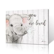 Elephant Nursery Canvas Wall Art: Blush Pink and Grey Baby Elephant Wall Art ...