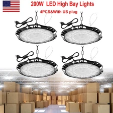 4PACK 200W UFO LED High Bay Light Industrial Factory Warehouse Commercial Lamp
