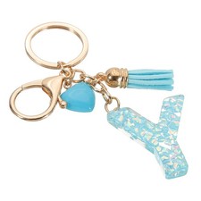 Initial Letter Keychain, Letter Y Heart Design Charm with Tassels, Blue