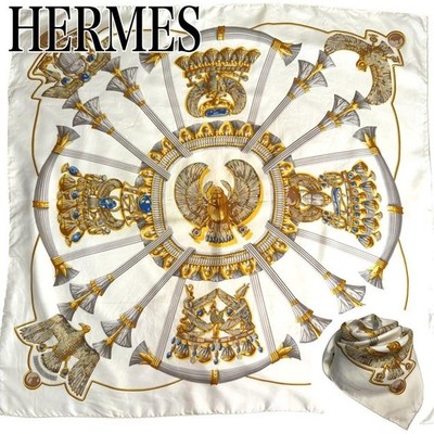 Hermes Caty 90 Seidentuch Creme Gold Große Größe Gebrauchter Zustand