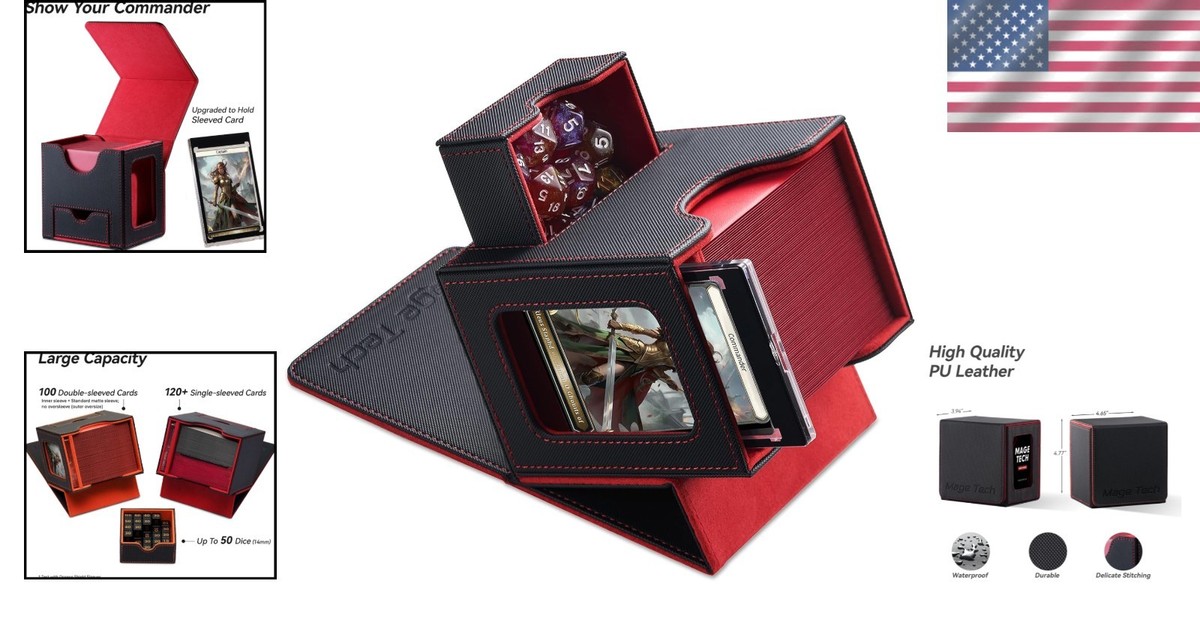 Versatile Card Deck Box with Dice Tray & Magnetic Closure for MTG
