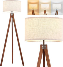 Solid Wood Tripod Floor Lamp with 3 Color Temperatures LED Bulb, Mid Century Mod