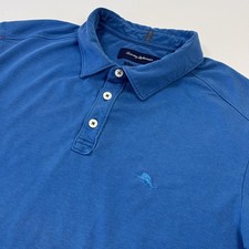 Tommy Bahama IslandZone Polo Shirt Mens Large Blue Solid Marlin Logo Stretch