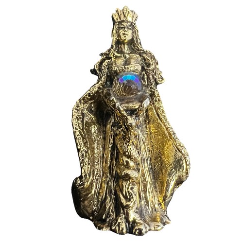 Vintage 2.25” Medieval Queen Crystal Ball Figurine D&D Fantasy Gold Pewter 1980s