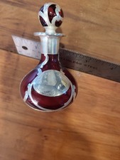 Sterling Silver Antique Silver Overlay RUBY CRANBERRY PERFUME BOTTLE 4"
