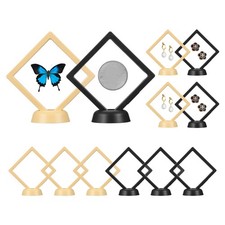 12Pcs 3.5x3.5" 3D Floating Frame Display Stand, PE Film with Base, Black Yellow