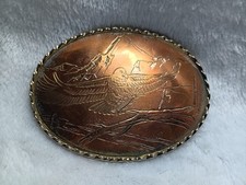 Vintage Eagle Flying Over Mountain Brass Belt Buckle W USA Western Cowboy
