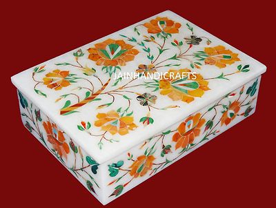6''X4'' Inlay Malachite  Makrana Marble Flower Jewelry Storage Trinket Storage Box