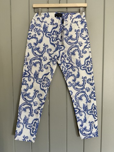 NWT Flora Ashley 9536 Tiffany Cropped Pants XS Pull On Blue Paisley Preppy NEW