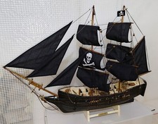 BLACK PEARL PIRATEN SEGEL SCHIFF MODELL DEKO HOLZ HÖHE KOMPLETT FUSS 77cm SY90