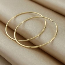 50MM Solid 925 Silver Plain Classic Large Hoop Earrings 14K Yellow Gold Plated