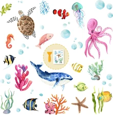 Non Slip Bathtub Stickers, 6 Pages Sea Organism Adhesive Kids anti Slip Decal Th