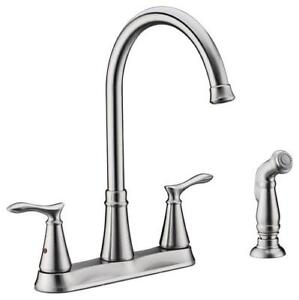 Set Of 2 Modern Kitchen Faucet 9 Spout 2 Handle High Arc 4 Hole