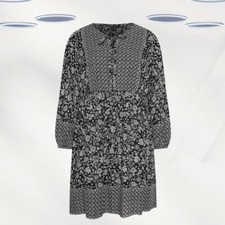 Ex Women's Plus Size Paisley Print Smock Dress in Black
